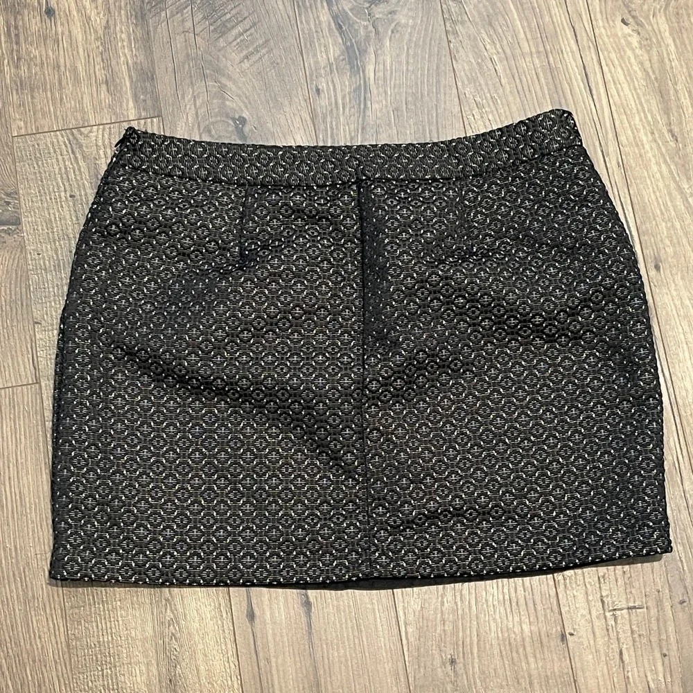 Gap Black Silver Metallic Jacquard Mini Skirt Size 8 Geometric A-Line Side Zip
